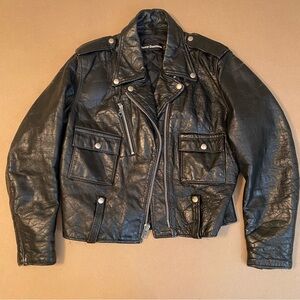 AMF Harley Davidson 70s Black leather cropped biker jacket